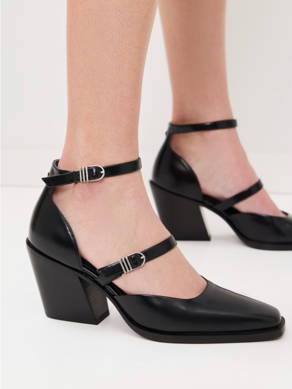 rag & bone Black Double-Strap Block Heel Pumps